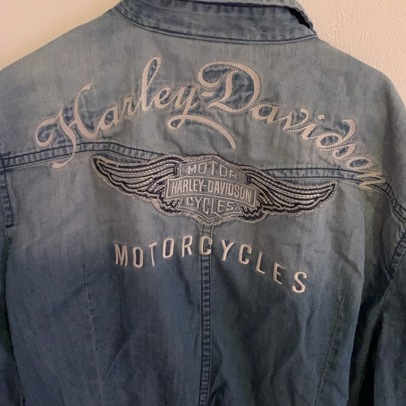 Harley Davidson 🦅denim snap up top Small - Picture 4 of 16